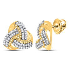 Load image into Gallery viewer, 10kt Golden Celtic Knot Diamond Stud Earrings - Symbolic Elegance &amp; Sparkling Glamour product  Top View from Splendid Jewellery