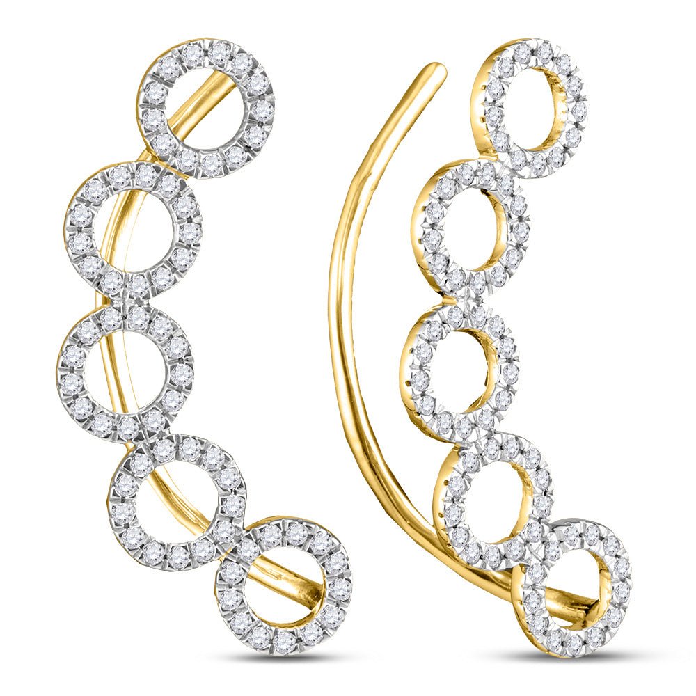 Earrings | 10kt Yellow Gold Womens Round Diamond Circle Climber Curved Earrings 1/3 Cttw | Splendid Jewellery GND