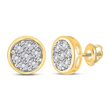Load image into Gallery viewer, Radiant Brilliance: 10kt Yellow Gold Womens Round Diamond Circle Cluster Earrings 1/20 Cttw product  Top View from Splendid Jewellery