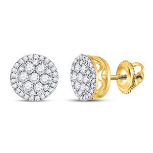 Earrings | 10kt Yellow Gold Womens Round Diamond Circle Cluster Earrings 1/4 Cttw | Splendid Jewellery GND