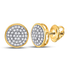 Load image into Gallery viewer, Dazzling 10kt Yellow Gold Diamond Circle Cluster Stud Earrings product  Top View from Splendid Jewellery
