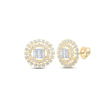 Load image into Gallery viewer, Radiant Glow: 10kt Yellow Gold Womens Round Diamond Circle Earrings 7/8 Cttw product  Top View from Splendid Jewellery