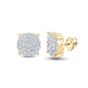 Earrings | 10kt Yellow Gold Womens Round Diamond Cluster Earrings 1-1/2 Cttw | Splendid Jewellery GND