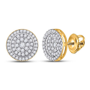 Earrings | 10kt Yellow Gold Womens Round Diamond Cluster Earrings 1 Cttw | Splendid Jewellery GND