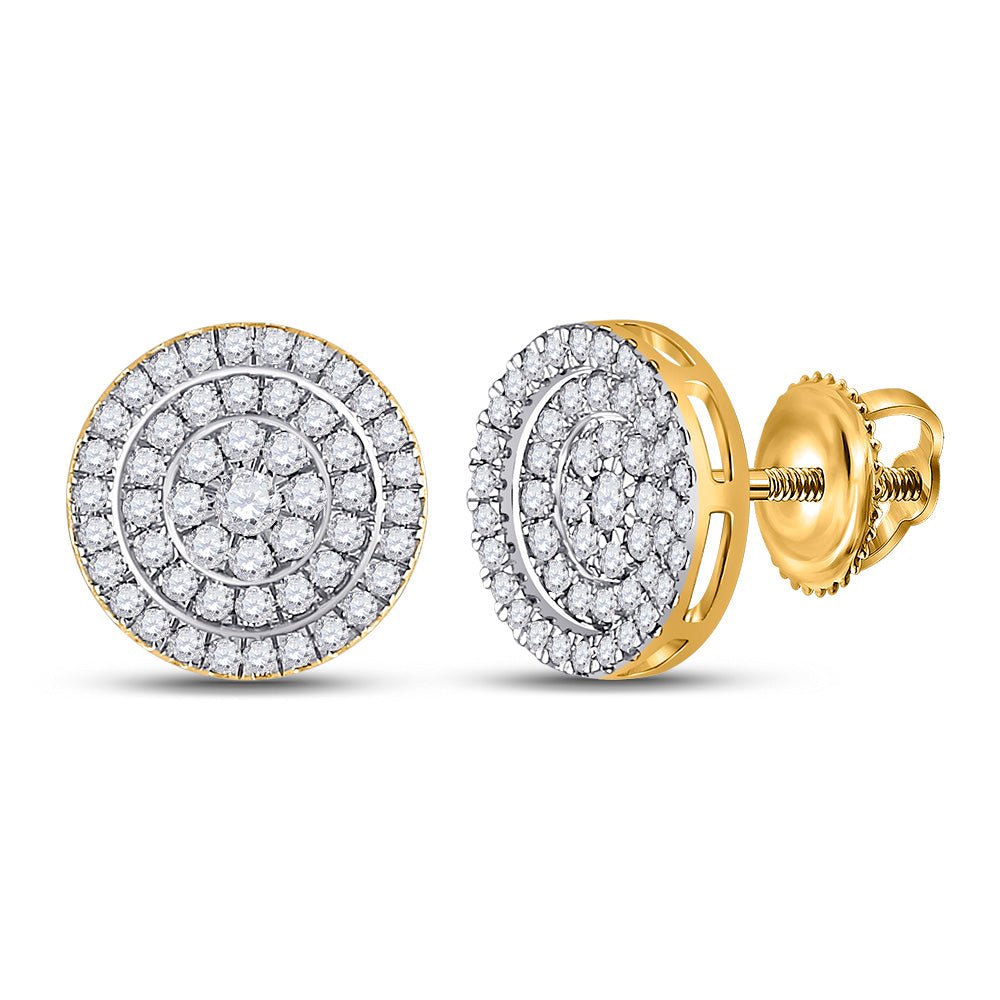 Earrings | 10kt Yellow Gold Womens Round Diamond Cluster Earrings 1 Cttw | Splendid Jewellery GND