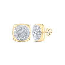 Load image into Gallery viewer, Radiant Brilliance: 10kt Yellow Gold Womens Round Diamond Cluster Earrings 1 Cttw product  Top View from Splendid Jewellery