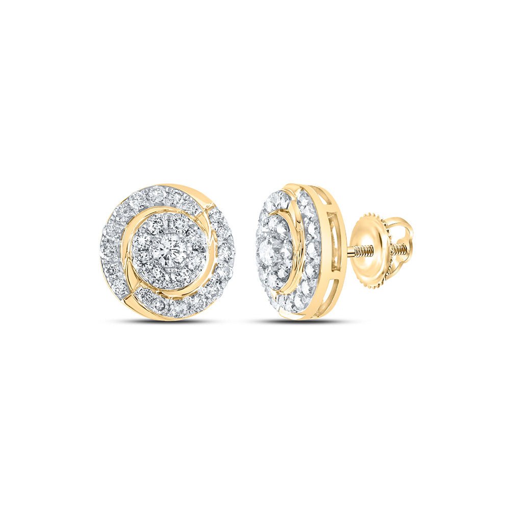 Earrings | 10kt Yellow Gold Womens Round Diamond Cluster Earrings 1 Cttw | Splendid Jewellery GND