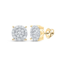Load image into Gallery viewer, Radiant Brilliance: 10kt Yellow Gold Womens Round Diamond Cluster Earrings 1 Cttw product  Top View from Splendid Jewellery