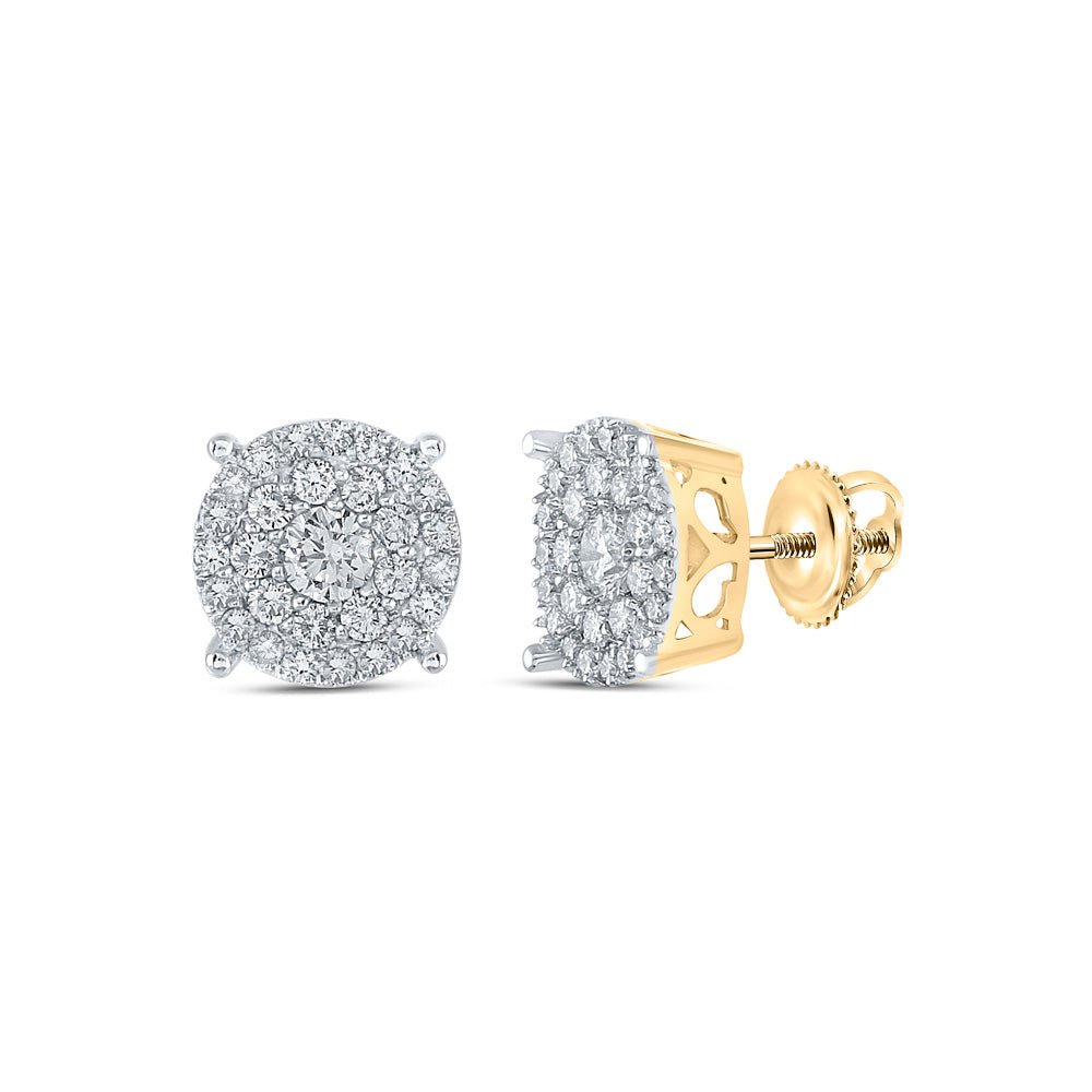 Earrings | 10kt Yellow Gold Womens Round Diamond Cluster Earrings 1 Cttw | Splendid Jewellery GND