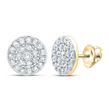 Load image into Gallery viewer, Radiant Brilliance: 10kt Yellow Gold Womens Round Diamond Cluster Earrings product  Top View from Splendid Jewellery