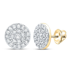 Earrings | 10kt Yellow Gold Womens Round Diamond Cluster Earrings 1 Cttw | Splendid Jewellery GND