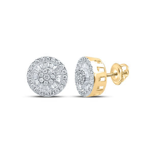 Earrings | 10kt Yellow Gold Womens Round Diamond Cluster Earrings 1 Cttw | Splendid Jewellery GND