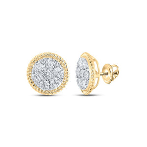 Earrings | 10kt Yellow Gold Womens Round Diamond Cluster Earrings 1 Cttw | Splendid Jewellery GND