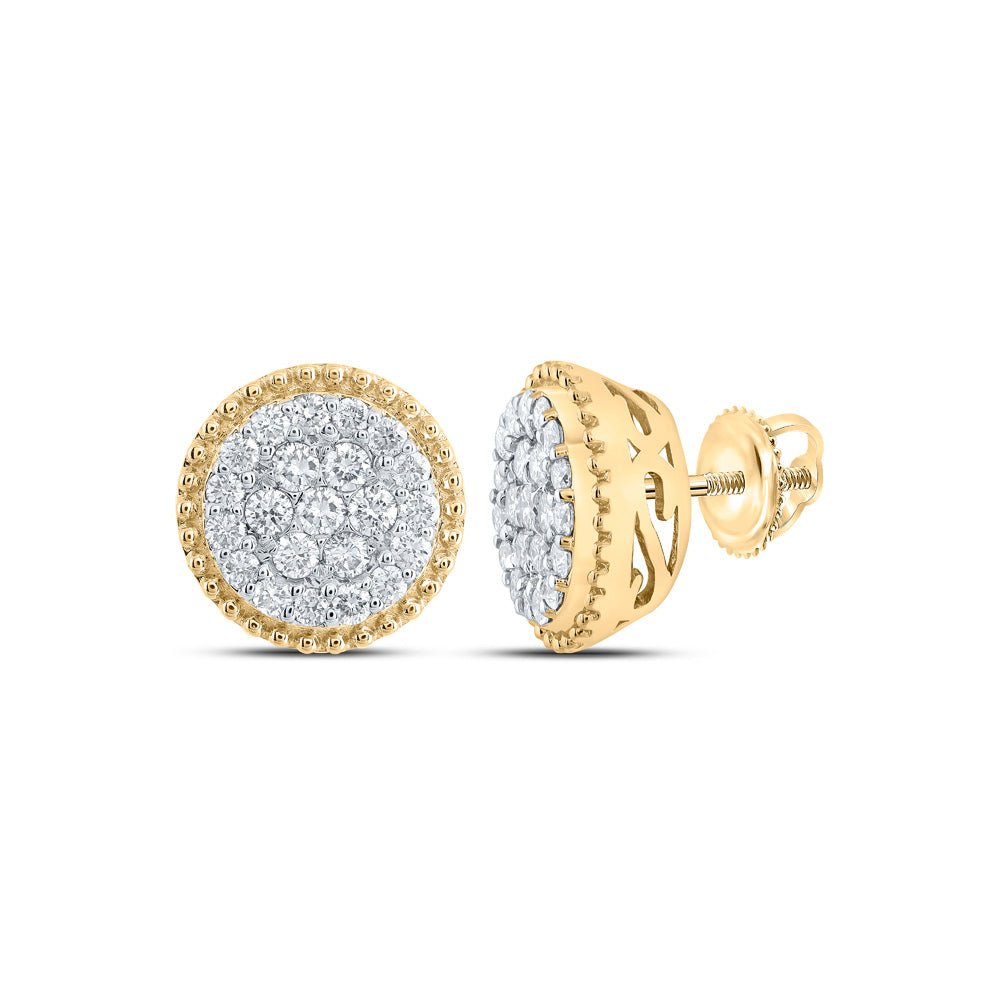 Earrings | 10kt Yellow Gold Womens Round Diamond Cluster Earrings 1 Cttw | Splendid Jewellery GND