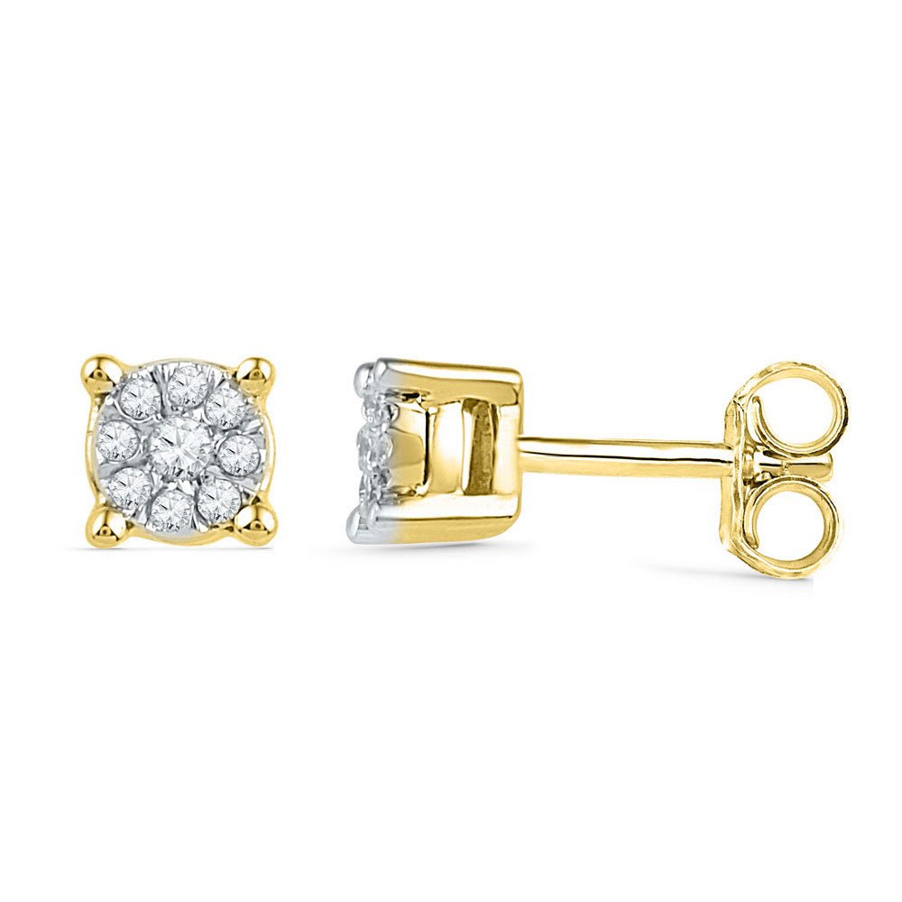 Earrings | 10kt Yellow Gold Womens Round Diamond Cluster Earrings 1/10 Cttw | Splendid Jewellery GND