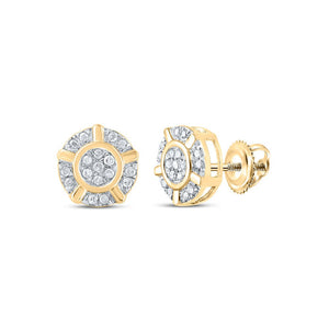 Earrings | 10kt Yellow Gold Womens Round Diamond Cluster Earrings 1/10 Cttw | Splendid Jewellery GND