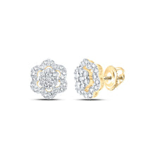 Load image into Gallery viewer, Radiant Brilliance: 10kt Yellow Gold Womens Round Diamond Cluster Earrings product  Top View from Splendid Jewellery