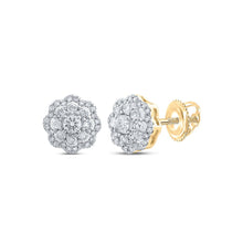 Load image into Gallery viewer, Dazzling 10kt Yellow Gold Womens Round Diamond Cluster Earrings 1/2 Cttw product  Top View from Splendid Jewellery