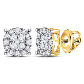 Radiant Brilliance: 10kt Yellow Gold Womens Round Diamond Cluster Earrings 1/2 Cttw product  Top View from Splendid Jewellery