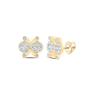 Earrings | 10kt Yellow Gold Womens Round Diamond Cluster Earrings 1/2 Cttw | Splendid Jewellery GND