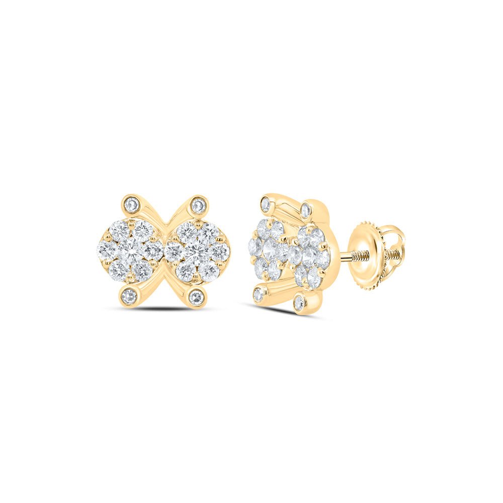 Earrings | 10kt Yellow Gold Womens Round Diamond Cluster Earrings 1/2 Cttw | Splendid Jewellery GND