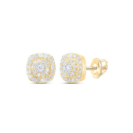 Radiant Cluster Brilliance: 10kt Yellow Gold Womens Round Diamond Earrings 1/2 Cttw product  Top View from Splendid Jewellery