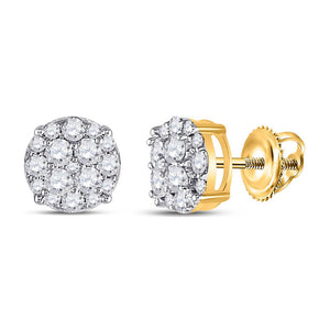 Earrings | 10kt Yellow Gold Womens Round Diamond Cluster Earrings 1/2 Cttw | Splendid Jewellery GND