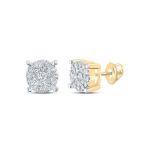 Earrings | 10kt Yellow Gold Womens Round Diamond Cluster Earrings 1/3 Cttw | Splendid Jewellery GND