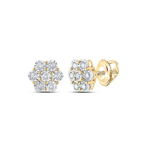 Earrings | 10kt Yellow Gold Womens Round Diamond Cluster Earrings 1/3 Cttw | Splendid Jewellery GND