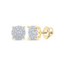 Load image into Gallery viewer, Captivating Cluster of Brilliance: 10kt Yellow Gold Womens Round Diamond Cluster Earrings product  Top View from Splendid Jewellery