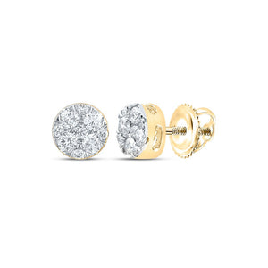 Earrings | 10kt Yellow Gold Womens Round Diamond Cluster Earrings 1/4 Cttw | Splendid Jewellery GND