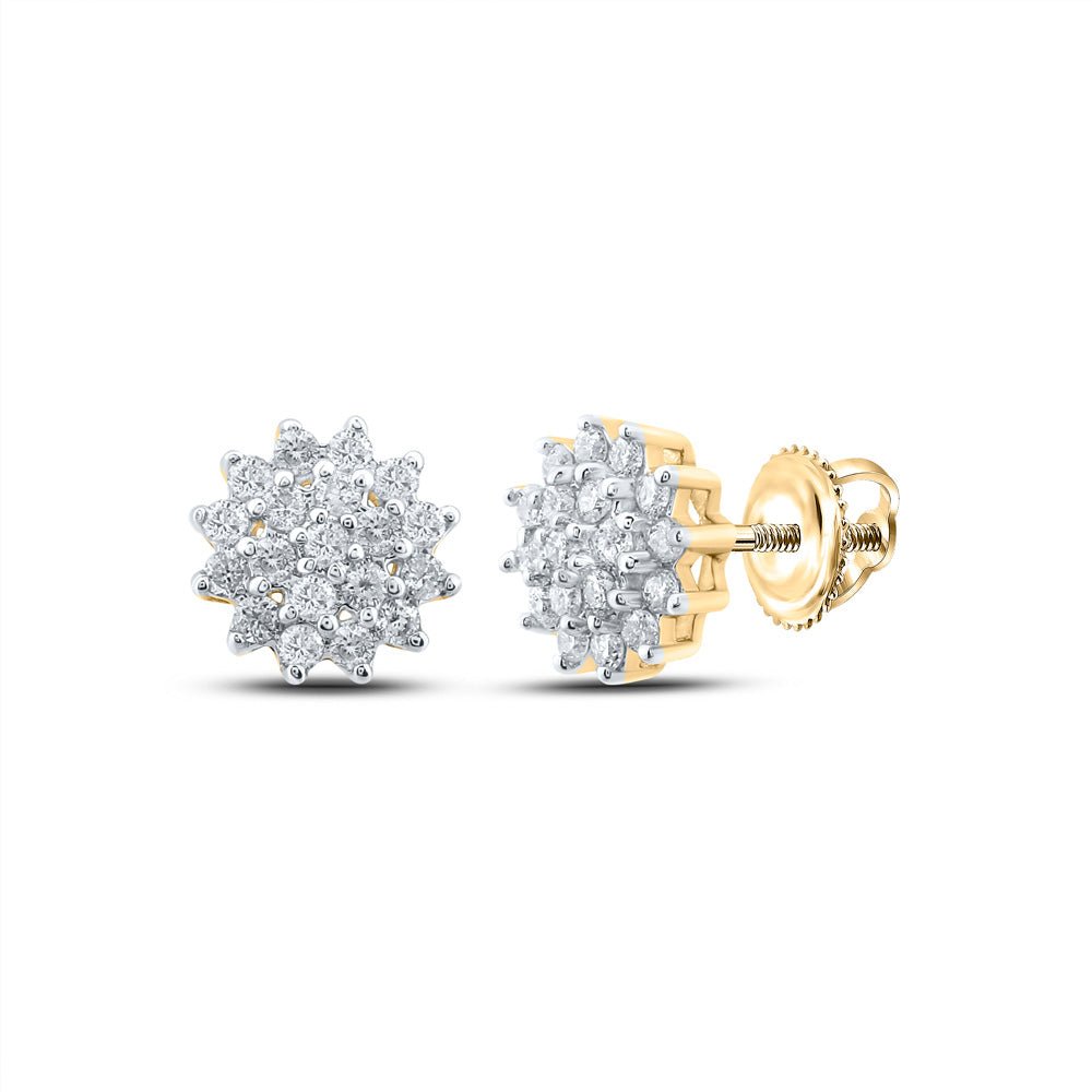 Earrings | 10kt Yellow Gold Womens Round Diamond Cluster Earrings 1/4 Cttw | Splendid Jewellery GND