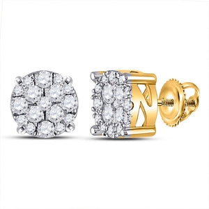 Earrings | 10kt Yellow Gold Womens Round Diamond Cluster Earrings 1/4 Cttw | Splendid Jewellery GND