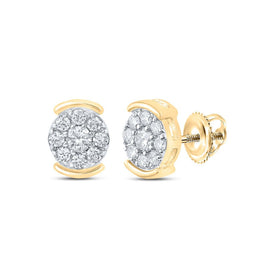 Radiant Brilliance: 10kt Yellow Gold Womens Round Diamond Cluster Earrings 1/4 Cttw product  Top View from Splendid Jewellery