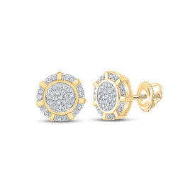 Radiant Brilliance: 10kt Yellow Gold Womens Round Diamond Cluster Earrings 1/5 Cttw product  Top View from Splendid Jewellery