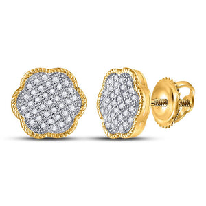 Earrings | 10kt Yellow Gold Womens Round Diamond Cluster Earrings 1/5 Cttw | Splendid Jewellery GND