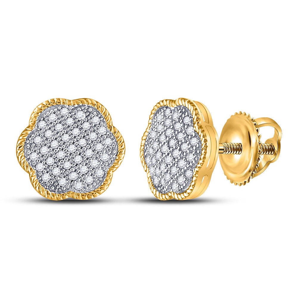 Earrings | 10kt Yellow Gold Womens Round Diamond Cluster Earrings 1/5 Cttw | Splendid Jewellery GND