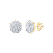 Load image into Gallery viewer, Radiant Brilliance 10kt Yellow Gold Womens Round Diamond Cluster Earrings product  Top View from Splendid Jewellery