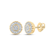 Load image into Gallery viewer, Captivating Brilliance: 10kt Yellow Gold Womens Round Diamond Cluster Earrings product  Top View from Splendid Jewellery