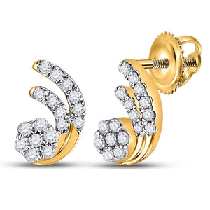 Earrings | 10kt Yellow Gold Womens Round Diamond Cluster Earrings 1/5 Cttw | Splendid Jewellery GND