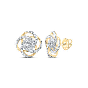 Earrings | 10kt Yellow Gold Womens Round Diamond Cluster Earrings 1/6 Cttw | Splendid Jewellery GND