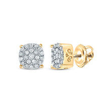 Load image into Gallery viewer, Radiant Brilliance: 10kt Yellow Gold Women&#39;s Round Diamond Cluster Earrings product  Top View from Splendid Jewellery