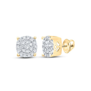 Earrings | 10kt Yellow Gold Womens Round Diamond Cluster Earrings 1/8 Cttw | Splendid Jewellery GND