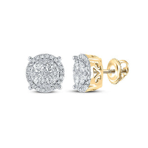 Earrings | 10kt Yellow Gold Womens Round Diamond Cluster Earrings 3/4 Cttw | Splendid Jewellery GND