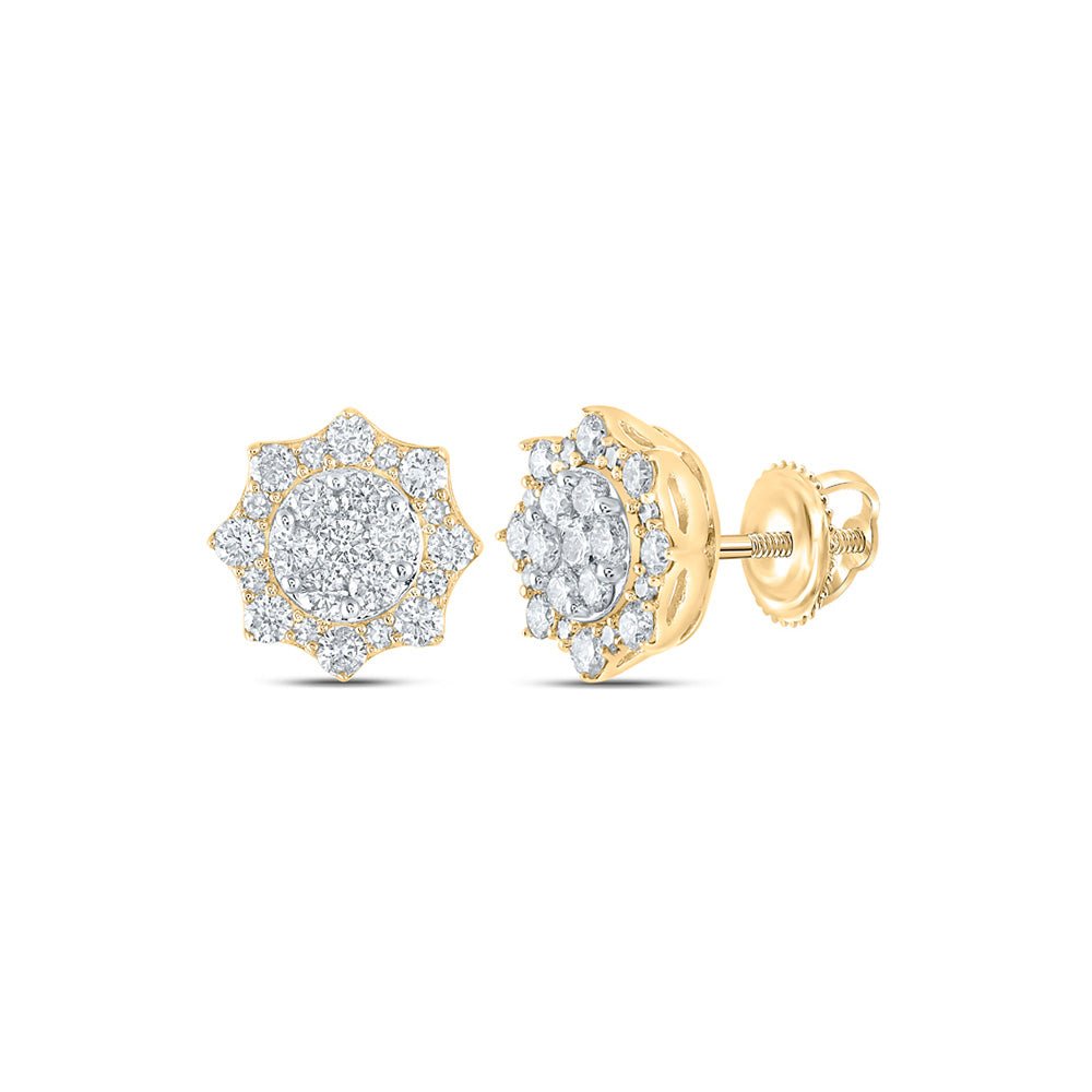 Earrings | 10kt Yellow Gold Womens Round Diamond Cluster Earrings 3/4 Cttw | Splendid Jewellery GND