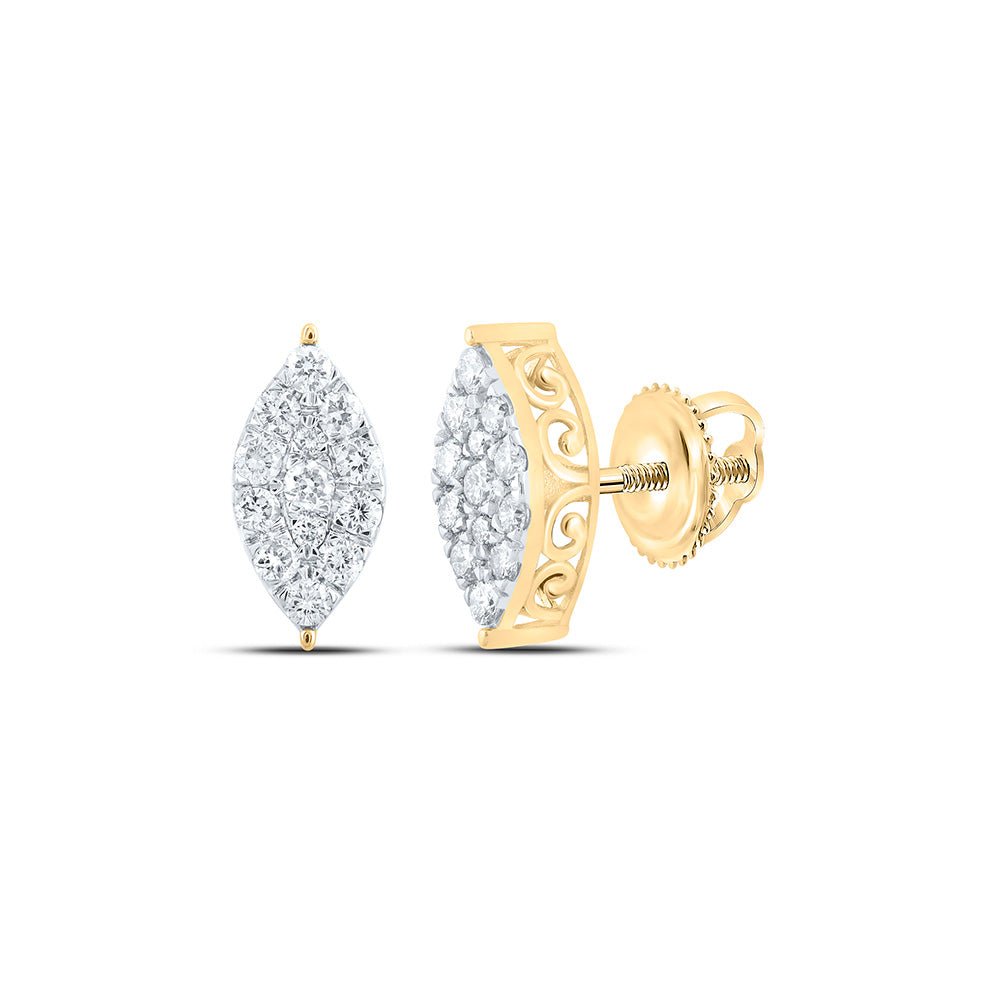 Earrings | 10kt Yellow Gold Womens Round Diamond Cluster Earrings 3/4 Cttw | Splendid Jewellery GND