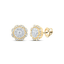 Load image into Gallery viewer, Radiant Brilliance: 10kt Yellow Gold Diamond Cluster Earrings product  Top View from Splendid Jewellery