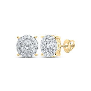 Earrings | 10kt Yellow Gold Womens Round Diamond Cluster Earrings 7/8 Cttw | Splendid Jewellery GND