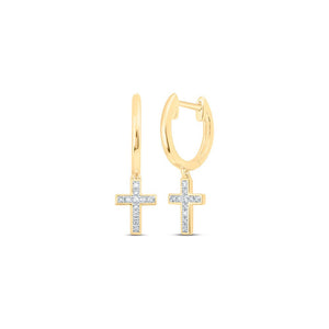 Earrings | 10kt Yellow Gold Womens Round Diamond Cross Dangle Earrings 1/20 Cttw | Splendid Jewellery GND