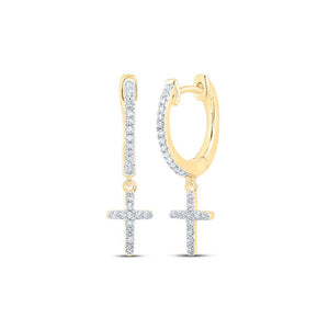 Earrings | 10kt Yellow Gold Womens Round Diamond Cross Dangle Earrings 1/6 Cttw | Splendid Jewellery GND